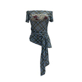 Y2k Single-Layer Mesh Yarn Printed Short-Sleeved T-Shirt Design With A Word Strap To The Shoulder
