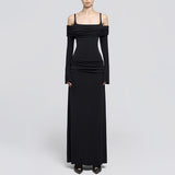 Temperament Dress Women 2025 Spring New Fashion Simple Style Solid Color Square Body Of High-End Feeling Long-Sleeved
