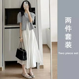 Zingj Temperament Gentle Wind Royal Elder Sister Wear A Suit Female Summer Style Blue Suit Short Coat White Skirt Foreign Style Two
