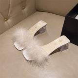 Hairy Slippers Women Wear 2025 New Net Red Coarse And One-Word Drag Crystal High-Slip