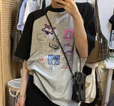 Cartoon Print Raglan Short Sleeve TeeOutfit