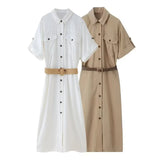Lapel Dress Single-Breasted High-Waisted Thin Single-Breasted