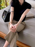 Money Style Collar Short Sleeve Knitted Shirt Women's Summer Simple Polo Shirt T-Shirt Loose Thin Half-Sleeved