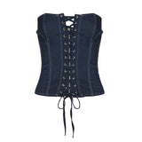 Water Wash Imitation Cowboy Strap Girdled Waist Repair Babes Wrapped Blouse Low-Rise 100-Fold Skirt
