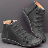 Women's Shoes Round Head Casual Women's Leather Boots Side Zipper Martin