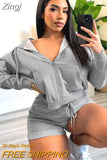 Autumn Casual Sporty Women Tracksuit 2Piece Set Long Sleeve Zipper Hoodie Sweatshirt+Shorts Trend Slim Female