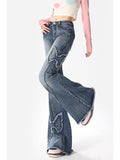Butterfly Embroidered High Waist Flare