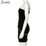 Kpop Metal Chain Design Mini Dress Women Summer Solid Black Slim Sleeveless Fairy Grunge Bodycon Dress Party Clubwear