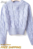 Autumn Winter Vintage Solid Twist Cropped Sweater Sexy Round Collar Long Sleeve Short Jumper Y2K Cool girl