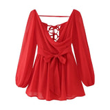 Women's ZA Summer New Temperament Light V Neck Shoulder Sleeves Tethered