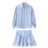 For Women's Clothing INS Explosive Temperament Collar Buckle Shirt Leaf-Side Skirt