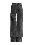 Zingj 2024 New Street Trend Removable Dark Buckle Design Sense Irregular Jeans High Waist Show Slim