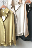 Summer Spring Casual Blouse Women Fashion Long Sleeves Tops Vintage Femme V Neck Shirts Elegant Sexy Silk Blouse