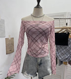 Shooting Two Sets Of Sexy Shoulder Single-Layer Thin Mesh Yarn Short T-Shirt + Inner Brat With Chest Pads To Wipe The Chest Vest