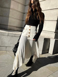Temperament Elegant Wind 2025 Autumn New Solid Color Splicing Irregular Surrhetic Folding Mid-Dress Skirt Half-Dress Woman