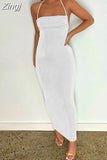 Women Sexy Long Dress Bodycon Open Back Tie Up Solid Color Halter Neck Sleeveless Summer Clubwear Beach