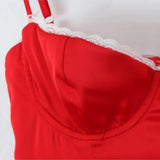 Red Satin Corset Style Tulle Strap Mini Dress- Outfit