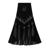 Design Black Embroidery Art Sense Half-Body Skirt Female High-Waist Ghost Velvet Gooster