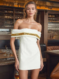 Sexy Dress Woman 2025 Summer New Fashion Word Shoulder Drill High-Sensing White Short