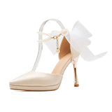 Zingj Silk And Satin Premium Sense Waterproof Platform With High Heels With A Pointed Bow