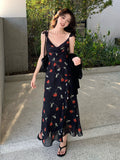 Xixi 2025 Spring And Summer New Korean Version Of High-Rise Sling Dress Print Pure Desire Holiday Dress