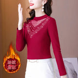 Photo # Autumn / Winter Long Sleeve And Velvet Top Women's High-End T-Shirt With A Versatile Lace Bottom
