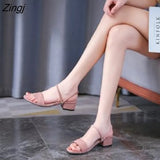 Women's Sandals Chunky Heel Brand Slippers Summer Flip-Flops Narrow Strap Sandals Elegant Mule Shoes Women's Slippers Large