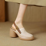 Pine Cake Thick Sole Hollow Sandals Women 2025 Summer New Thick Heel Round Head Buckle Back Empty Roman Women