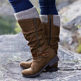 Autumn And Winter Trouser Boots Women Large Size Thick And High-Heeled Boots Belt Buckle Fashion Thin Boots