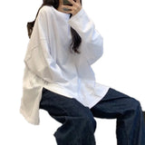 Zingj Autumn Outfit Slit Solid Color Long Sleeve T-Shirt Women Fashion Bottom Shirt Korean Fashion Students Wear Loose
