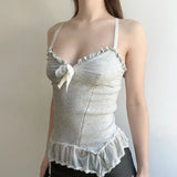 Zingj Desire Sexy Wind Wood Ear V Collar Sling Female Bow Chest Knit Mesh Splicing