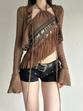 Exotic Style Retro-Collage Beaded Tuxedo Stitching Sexy Irregular Hem To Repair The Neck Small