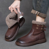 Cowhide Lamb Wool Snow Boots Women Winter New Warm Plus Cotton Boots Retro Leisure Short