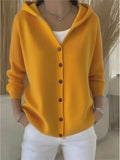 Knitted Hooded Sweater Button Open Shirt Jacket Autumn And Winter New Solid Color Casual Fashion