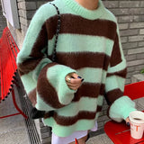 Crew Neck Pullover Striped Knit SweaterOutfit