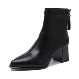 2025 Autumn And Winter Retro Style Women's Fashion Boots Tips Thick And Boots With Windcoat After Zipper High Heel Boots New High Heel