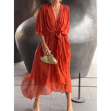 New Women's Solid Color With Long Skirt Bat Sleeve Irregular Dress