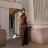 Summer New Women's Pure Color Tie With Waist Temperament Fashion Dress