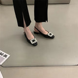 Sandals Women Coarse Heel 2025 Summer New Square Buckle Drill Fairy Style Method Behind The Empty Lazy Single-Shoe