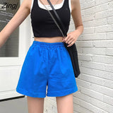 Women Summer High Elastic Waist Lovely Girls Korean Style Students Streetwear All-match Pure Simple Leisure Lady
