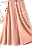 Women Summer Long 2023 Casual Solid High Waist With Belt Pocket Elegant Office Ladies A-Line Skirts Faldas
