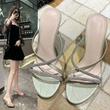 Summer New High Heel Shoes Round Head Slippers Type Water Drill Cool Drag Women Summer