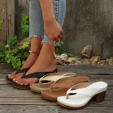 Summer New Large-Size Slippers Women's Toe High Heel Coarse Heel Casual Wearing Beach Women's