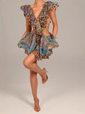 Women's Sexy Dress Sleeveless Print Irregular Dress With Lotle Side Female