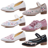 Zingj Grain Sole, Pointed Shoes Single Square Heel Fashionable Low Heel Embroidered Cloth Shoes, Retro Plate Buckle Embroidered Cloth Shoes Women's