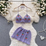 Zingj Vacation Wind Hollow Out Hook Flower Knit Suit Female Sweet Hanging Neck Condole Belt Vest High Waist Miniskirt Two