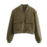Color Jacket 2025 Stand Collar Double Pocket Solid Color Locomotive Ker Pilot Jacket Cotop