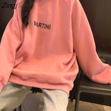 Women Chic Letter High Street All-match Simple Unisex Couples Boyfriend Thicker Fall Basic Lady Clothing Long