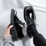 Zingj Advanced Sense Square Head Leather Shoes Male Ins British Wind Business Thick Platform Derby Shoes Korean Version Tide Shoes