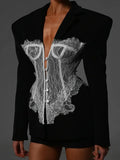 Design Lace Splicing Suit Women's Fashion Sexy Hottie Waist Straight